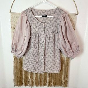 Soaked In Luxury Embroidered Floral Puff Sleeve Blouse XS